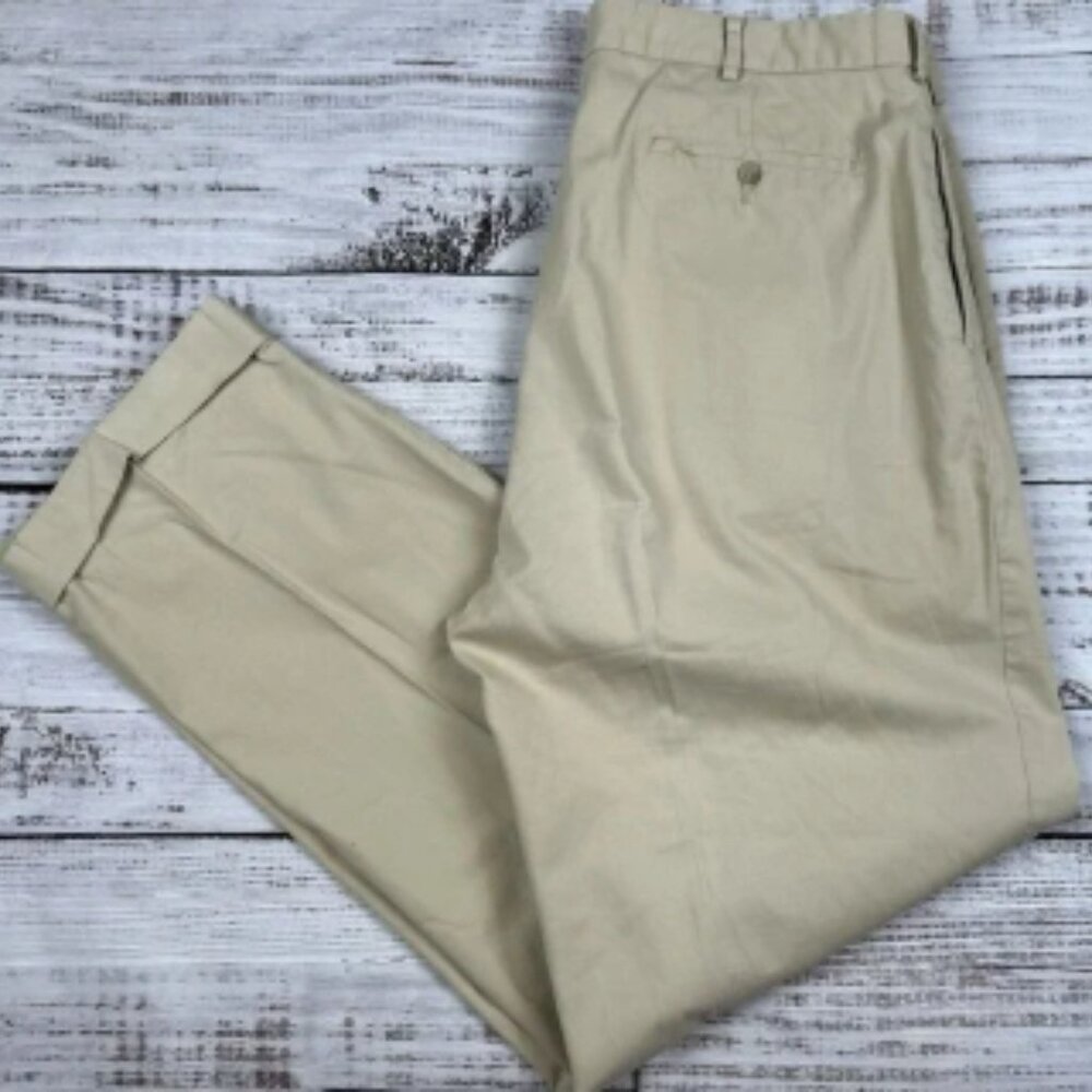 VTG Polo Ralph Lauren Cotton Khaki Beige Pleated Dress Pants Mens Sz 38x32 Twill